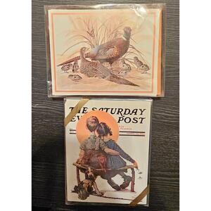 Vintage Leanin Tree Folded Note Cards Unused Pheasant and Norman Rockwell (Gg91)